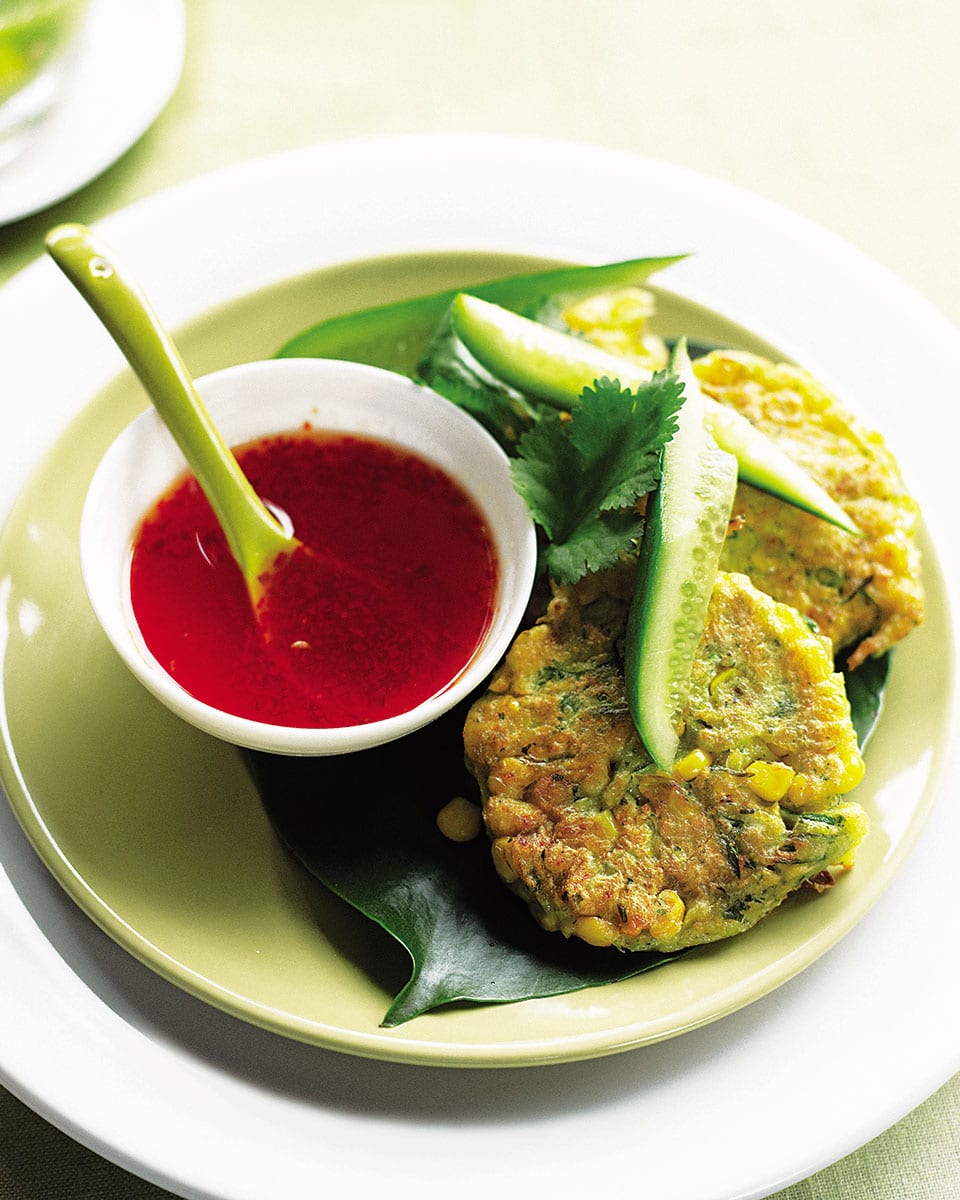 Thai Style Corn Fritters with Sweet Chilli Sauce - Closet Cooking