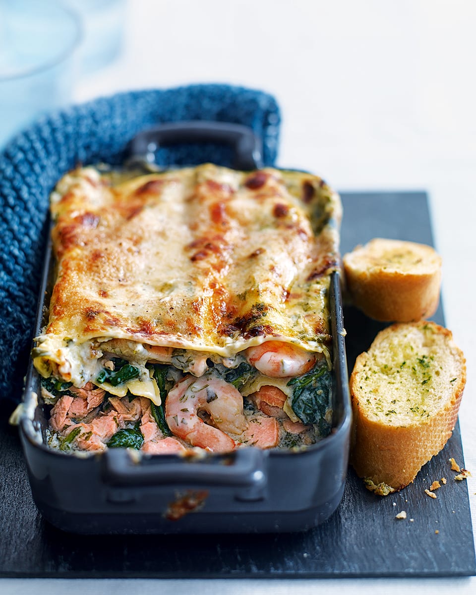 Quick prawn, spinach and salmon lasagne recipe | delicious. magazine