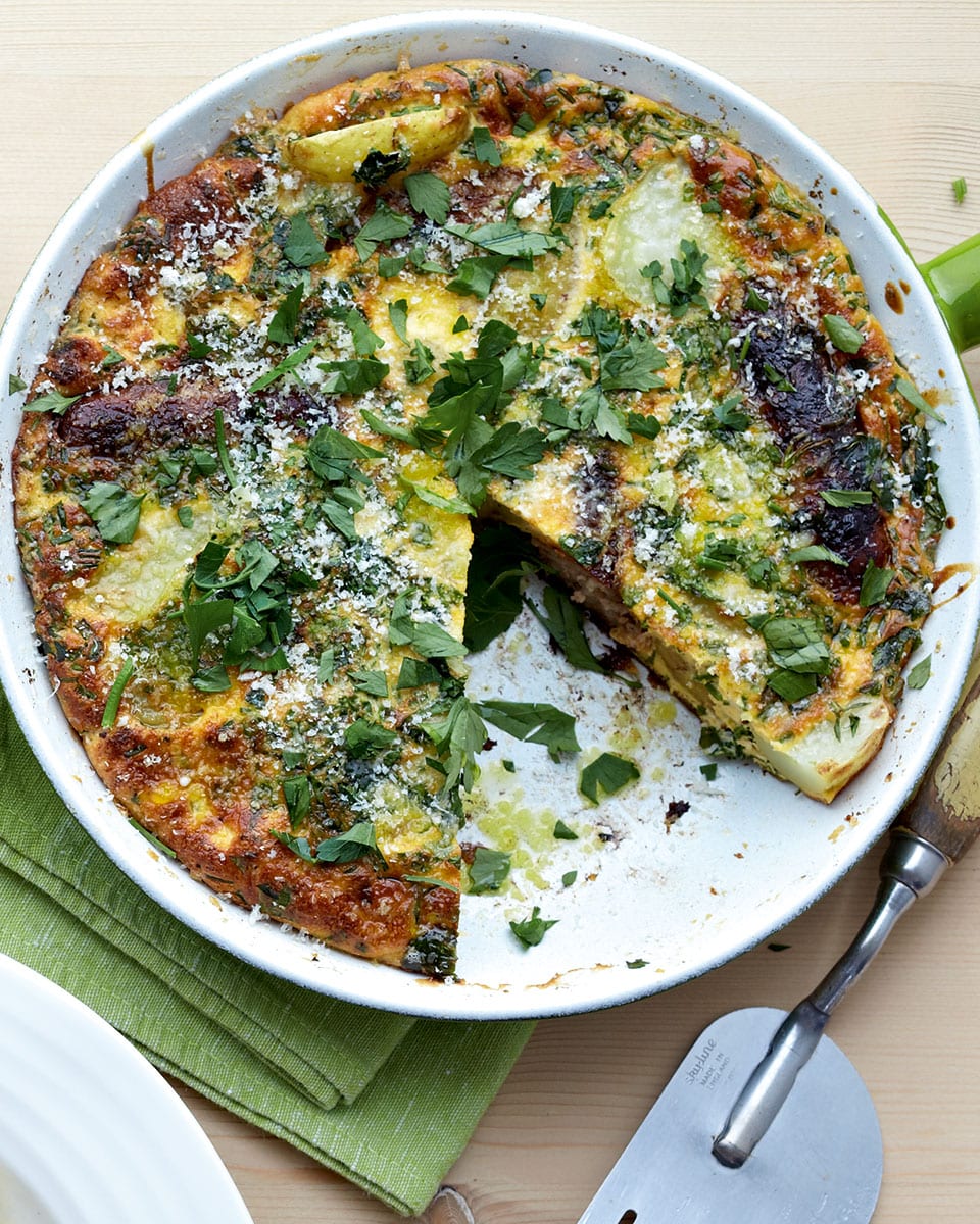 Sausage frittata with new potatoes and wholegrain mustard recipe ...