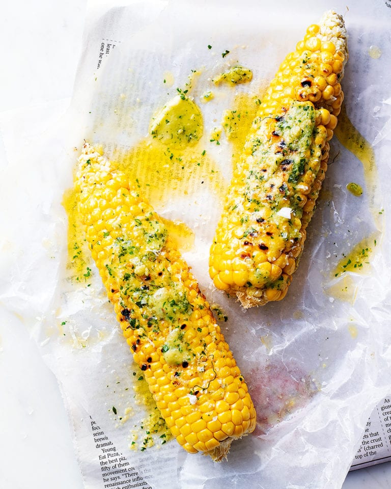 Corn on the cob with garlic & herb butter recipe | delicious. magazine