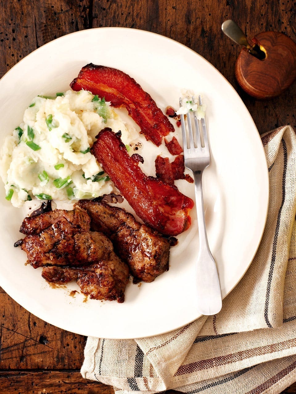 Liver and bacon with celariac mash recipe | delicious. magazine