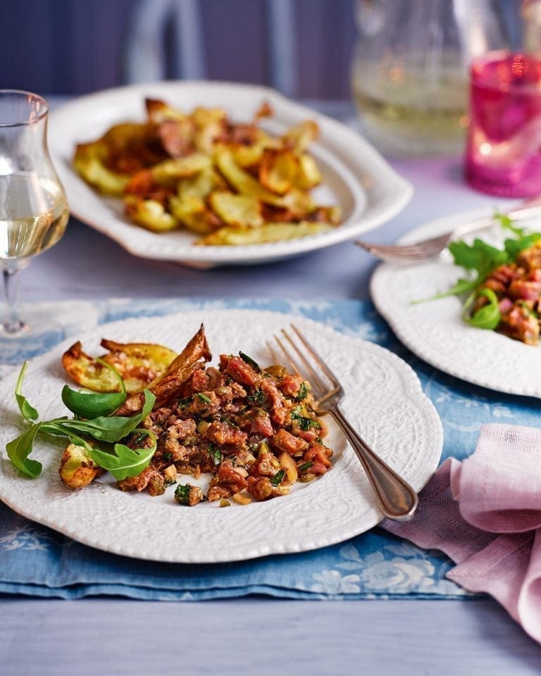 Steak tartare with crispy potato skins recipe | delicious. magazine