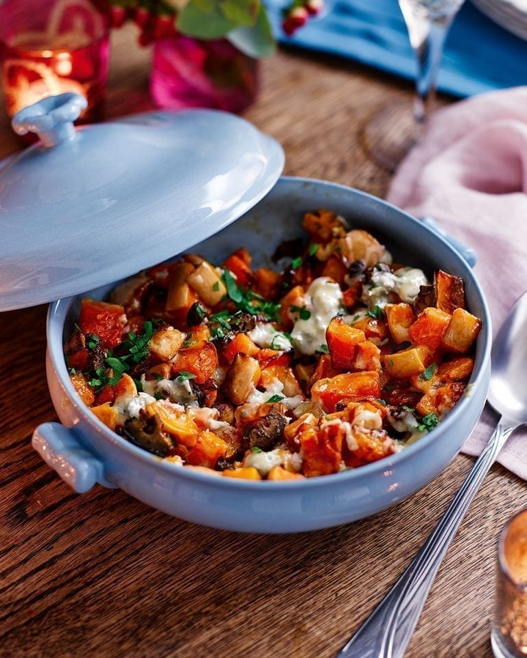 roast-squash-with-blue-cheese-and-pickled-walnuts-recipe-delicious