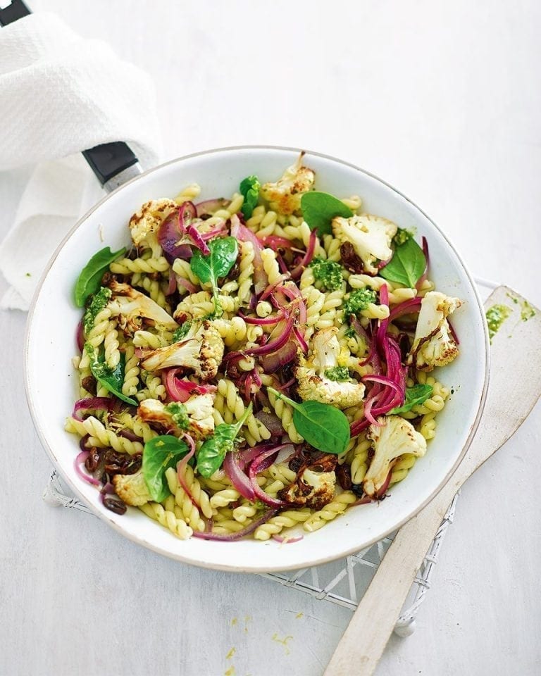 Roasted cauliflower and pesto pasta recipe | delicious. magazine