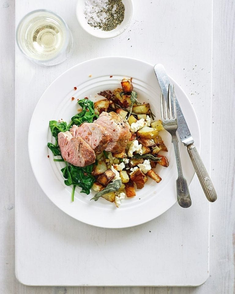 Easy pork tenderloin with roasted feta, rosemary, sage and olive oil ...