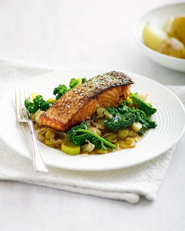 Pan-fried salmon with herby courgettes | delicious. magazine