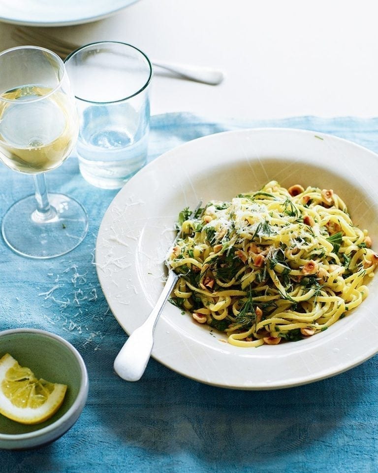 Linguine with herb butter and hazelnuts recipe | delicious. magazine