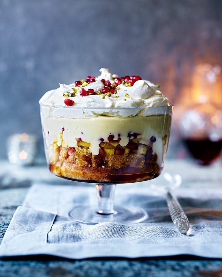 Caramelised pineapple and coconut trifle with rum syllabub recipe