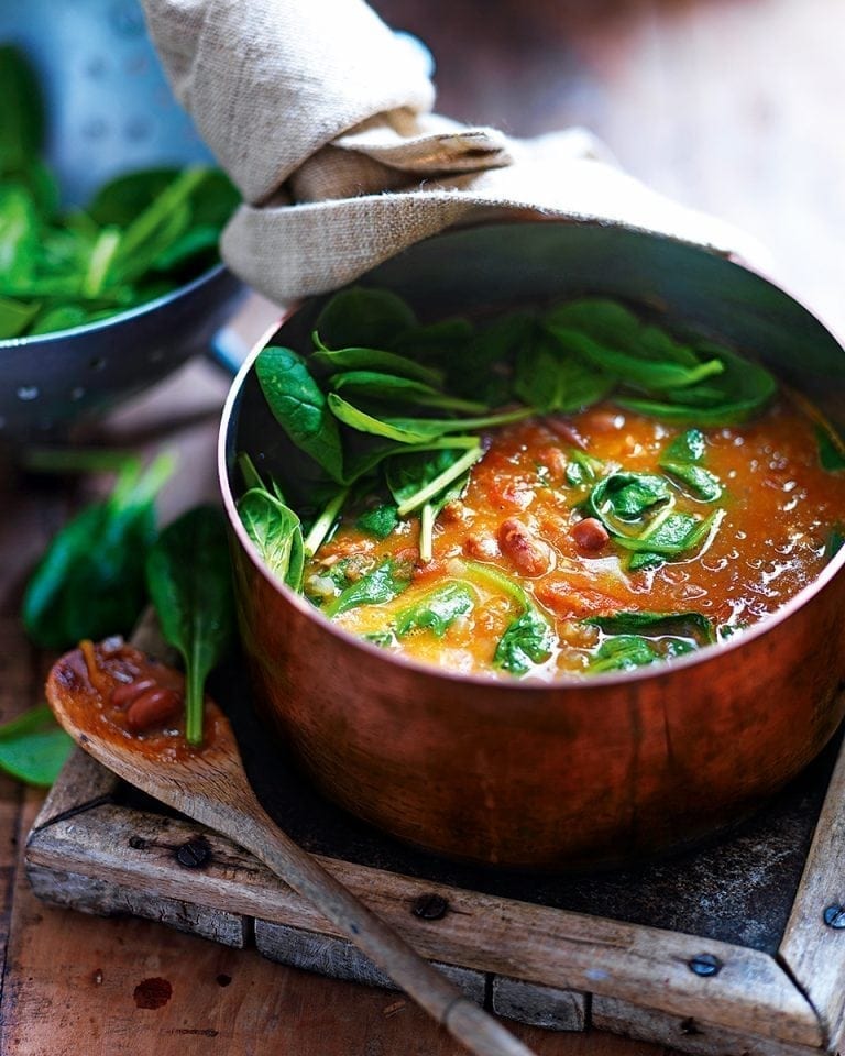 Borlotti bean, tomato and spinach soup recipe | delicious. magazine