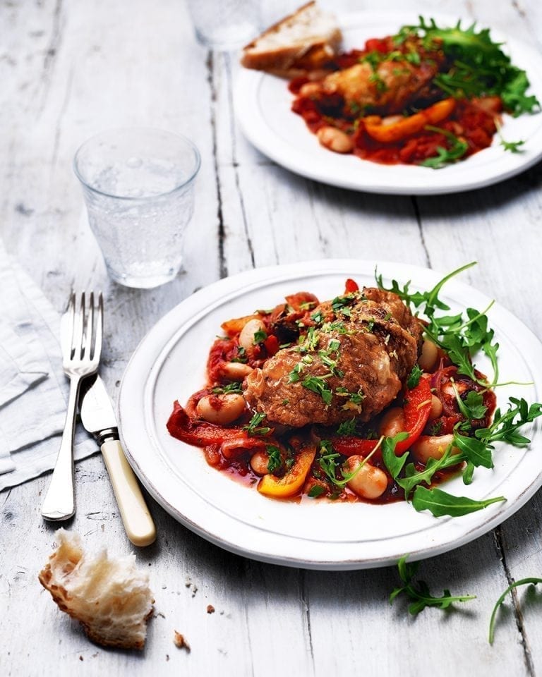 Baked chicken thighs with peppers and butter beans recipe ...