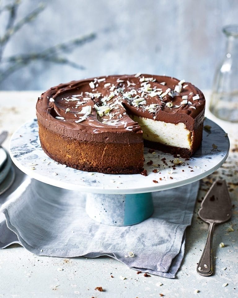 York cheesecake with chocolate soured cream topping recipe delicious. magazine