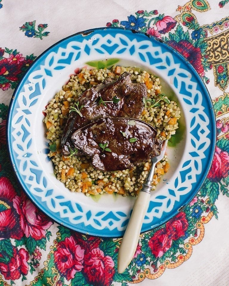 lamb-s-livers-in-pomegranate-glaze-with-braised-buckwheat-recipe