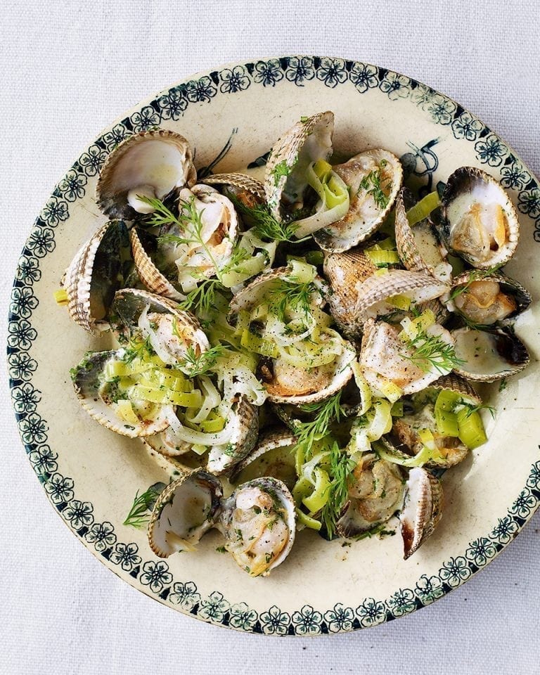 Cockles with leeks, Pernod, dill and cream recipe delicious. magazine