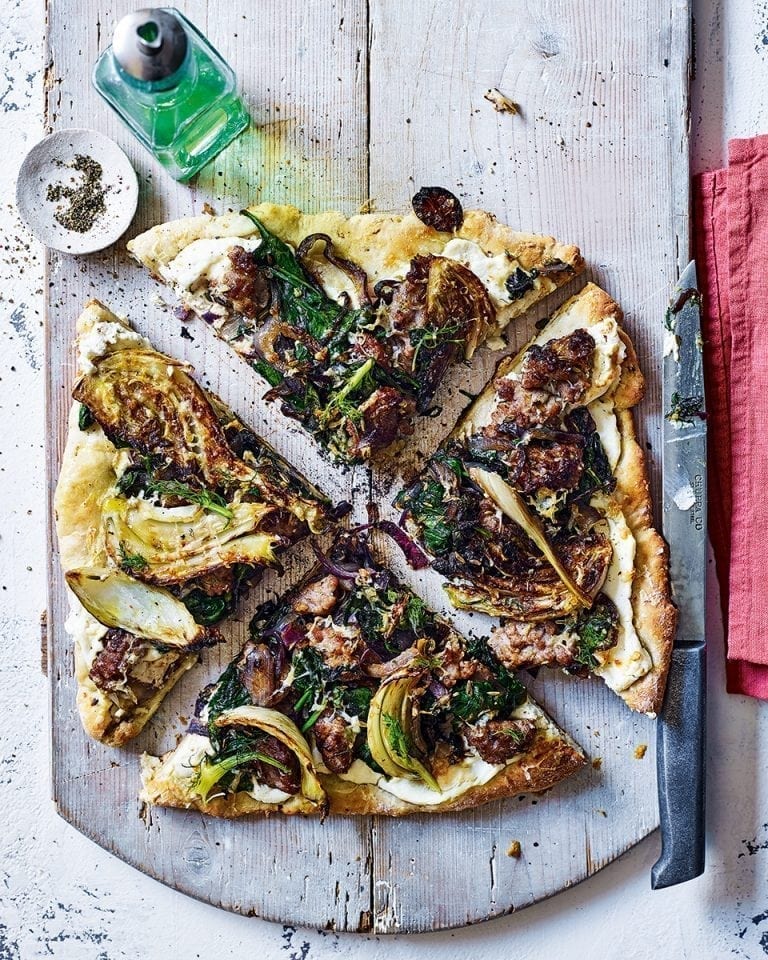 Sausage, fennel and chilli griddle-pan pizza recipe | delicious. magazine