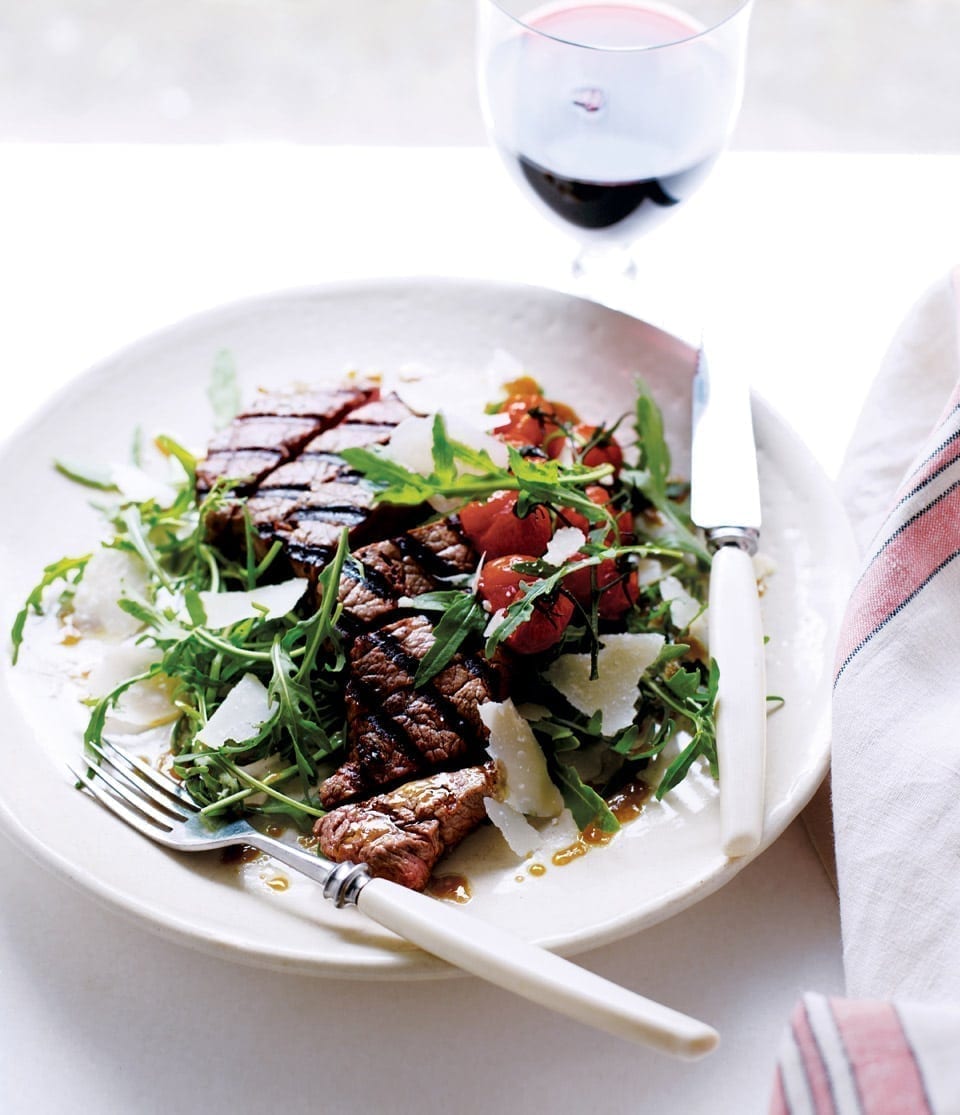 steak-tagliata-with-roasted-vine-tomatoes-recipe-delicious-magazine