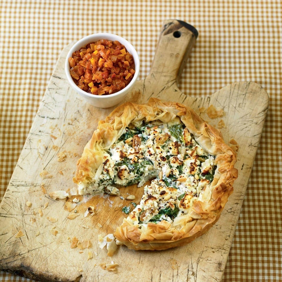 Feta And Spinach Free Form Pie With Tomato Relish Recipe Delicious Magazine