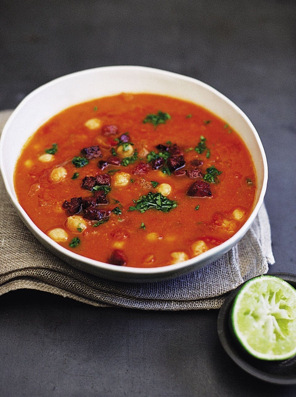 Chickpea and tomato soup with chorizo recipe | delicious. magazine