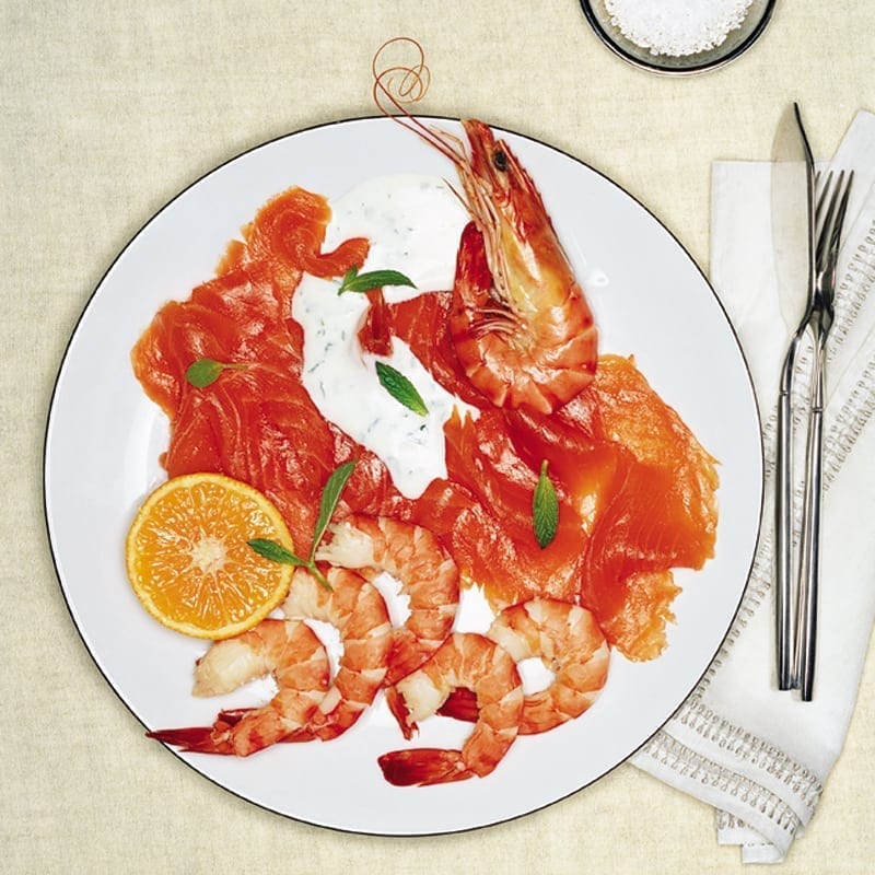 smoked-salmon-and-fresh-prawn-platter-with-mint-and-orange-recipe-delicious-magazine