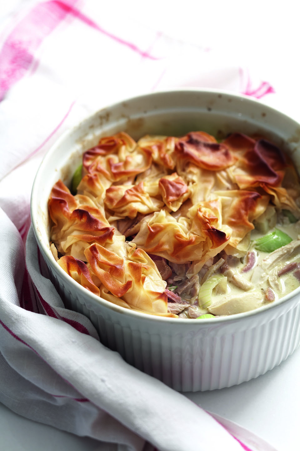 Chicken, ham and leek filo pie recipe | delicious. magazine