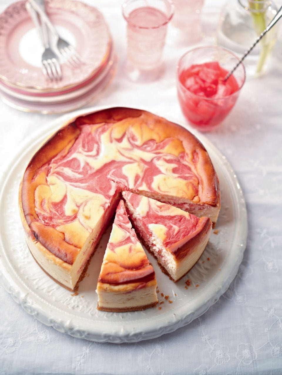 Rhubarb and lemon baked cheesecake recipe | delicious. magazine