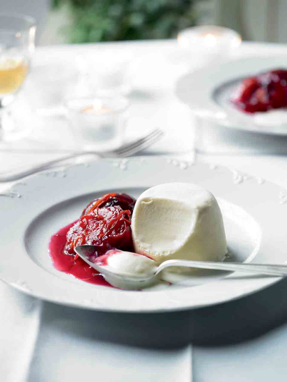 Honey parfait with mulled red wine plums recipe | delicious. magazine