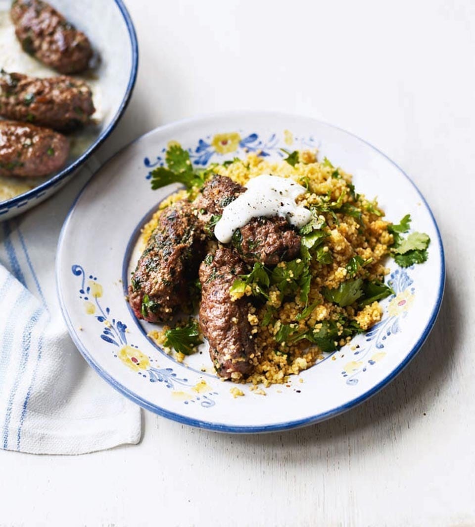 Beef Koftas With Herb Couscous Recipe Delicious Magazine