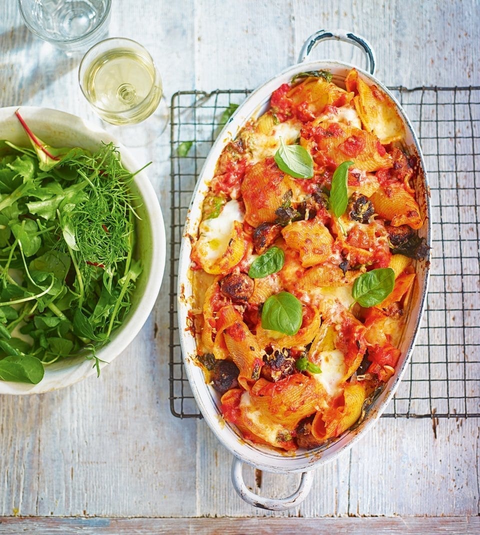 Sausage and tomato pasta bake recipe | delicious. magazine