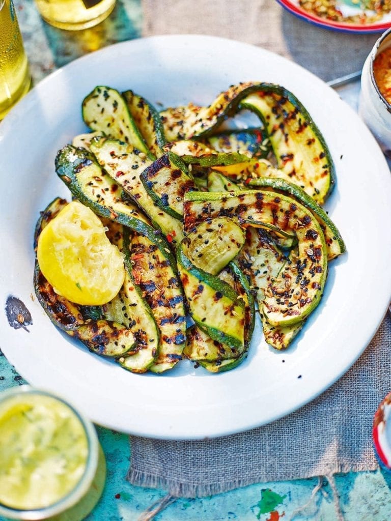 Spiced courgettes with curried yogurt recipe