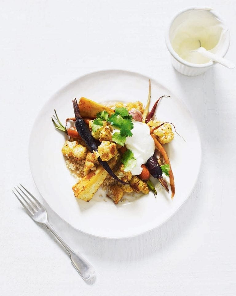 Moroccan roasted vegetables with couscous recipe | delicious. magazine