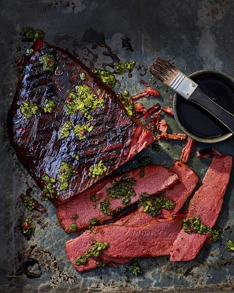 Sticky stout glazed salt beef with chimichurri recipe delicious. magazine