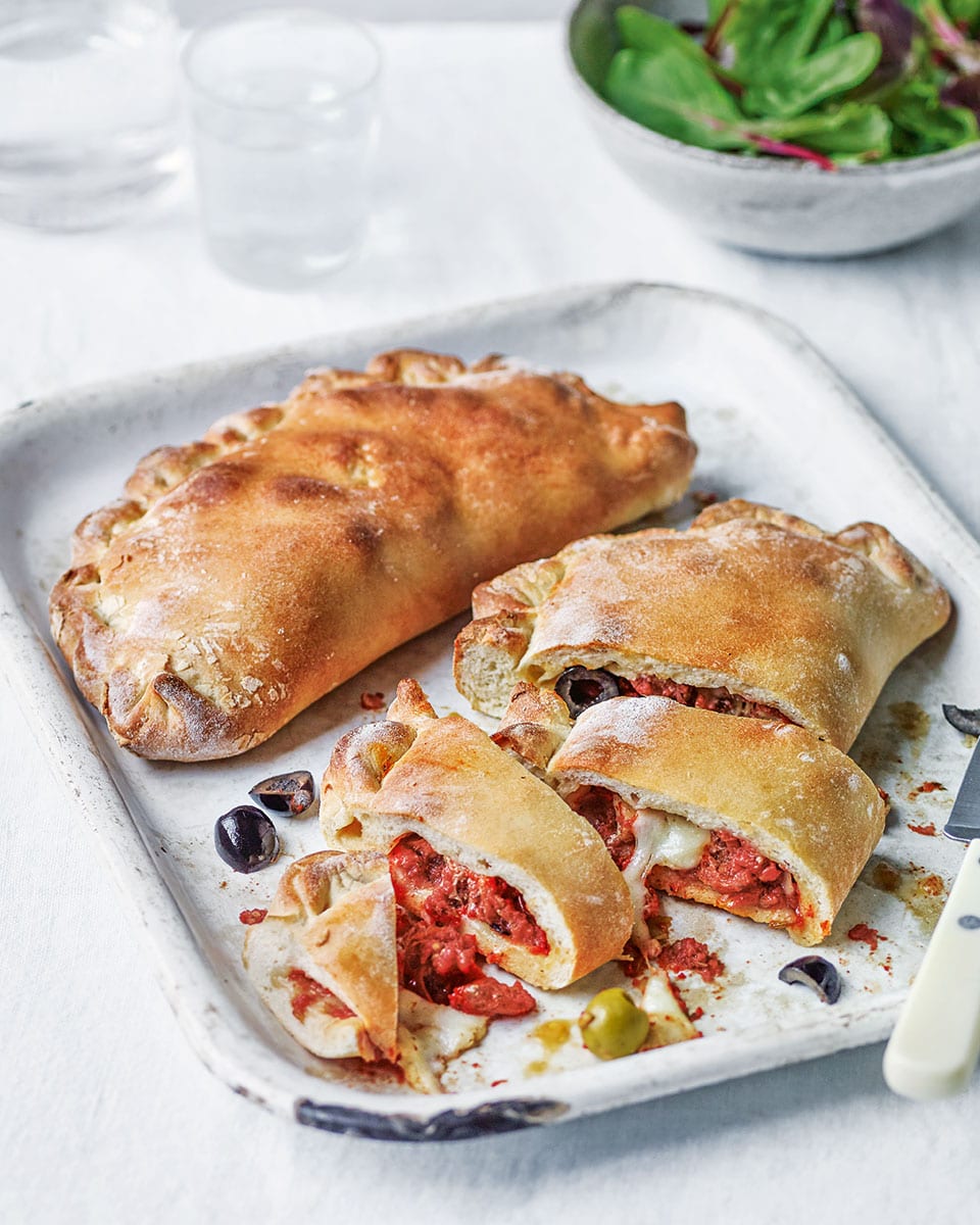 Olive, artichoke and mozzarella calzone recipe | delicious. magazine