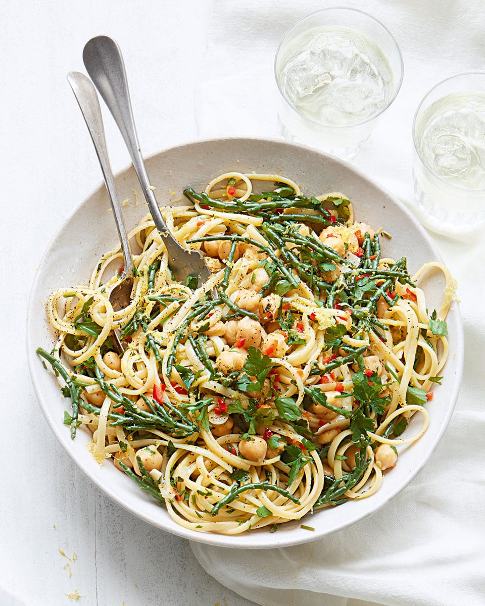 Chickpea linguine with samphire and lemon recipe | delicious. magazine