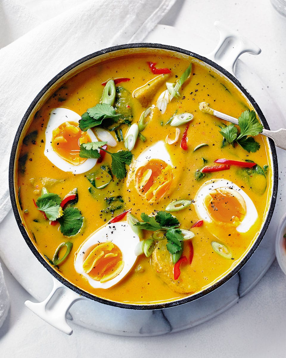 Aromatic egg, spinach and potato curry recipe | delicious. magazine