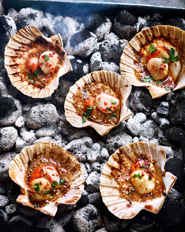 Scallops with garlic, chilli and anchovy butter recipe | delicious ...