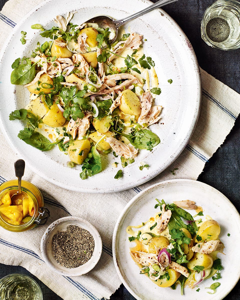 Roast chicken salad with piccalilli mayonnaise recipe | delicious. magazine