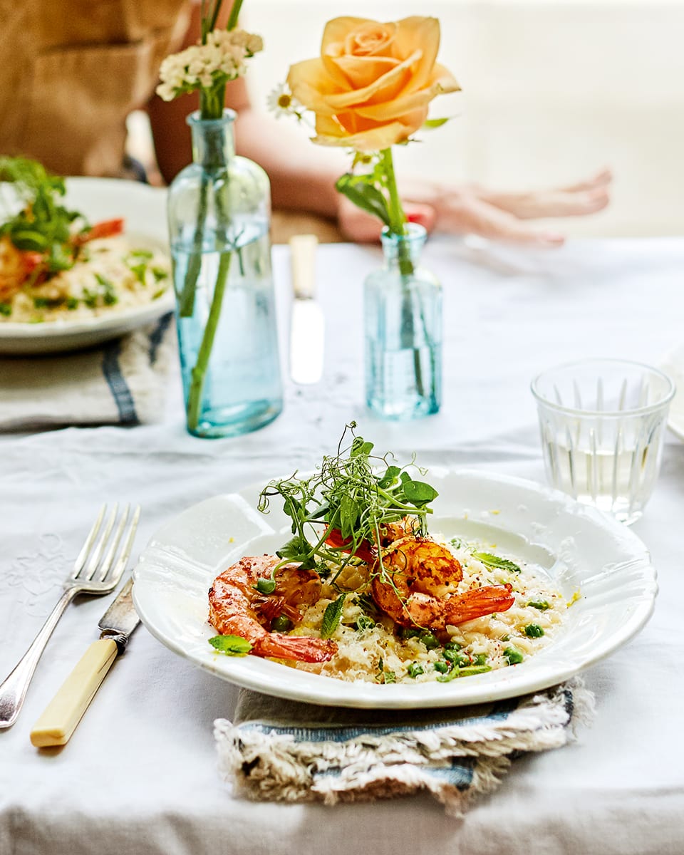 Spring prawn, pea and mint risotto recipe | delicious. magazine