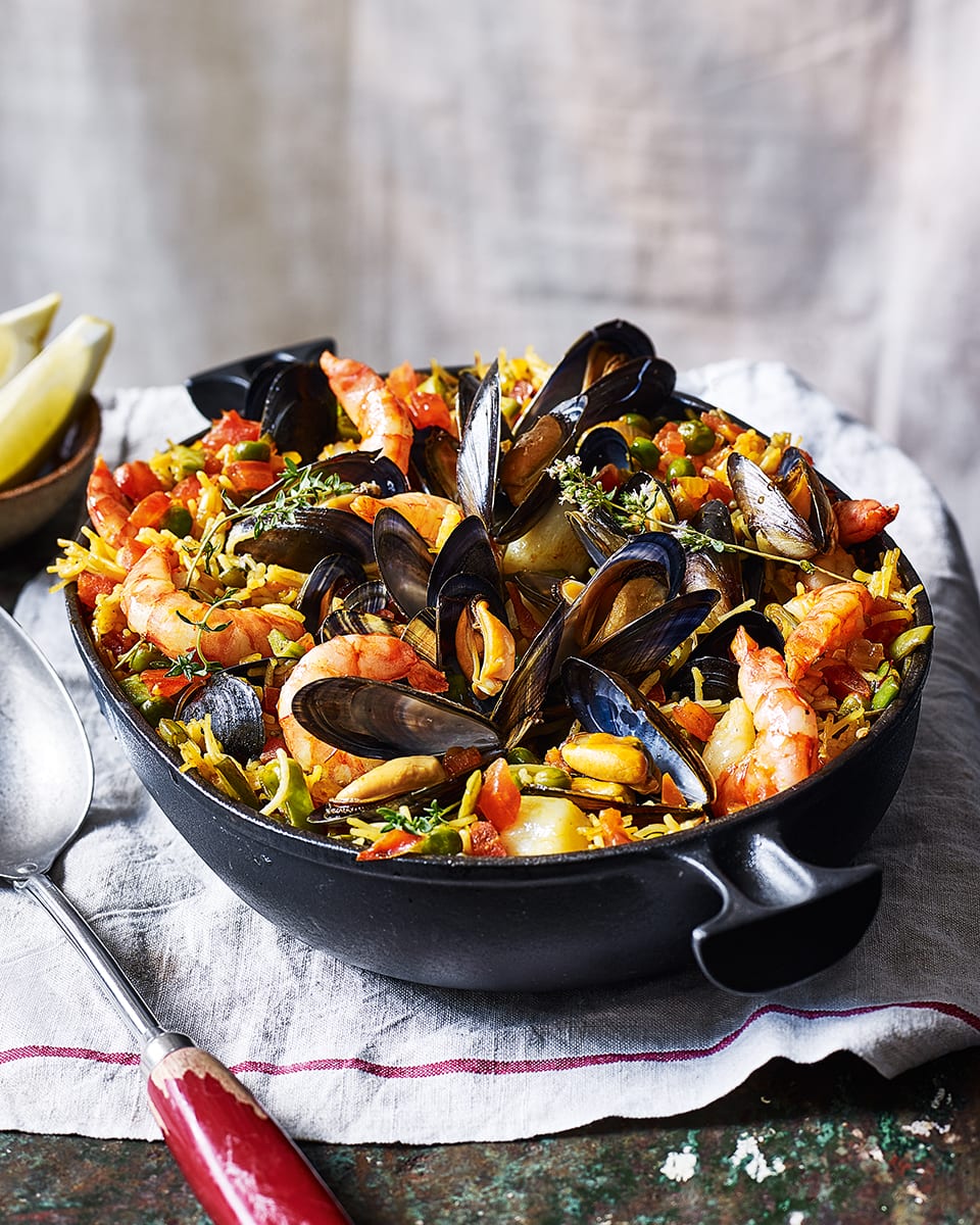 Valencian seafood noodle paella recipe | delicious. magazine