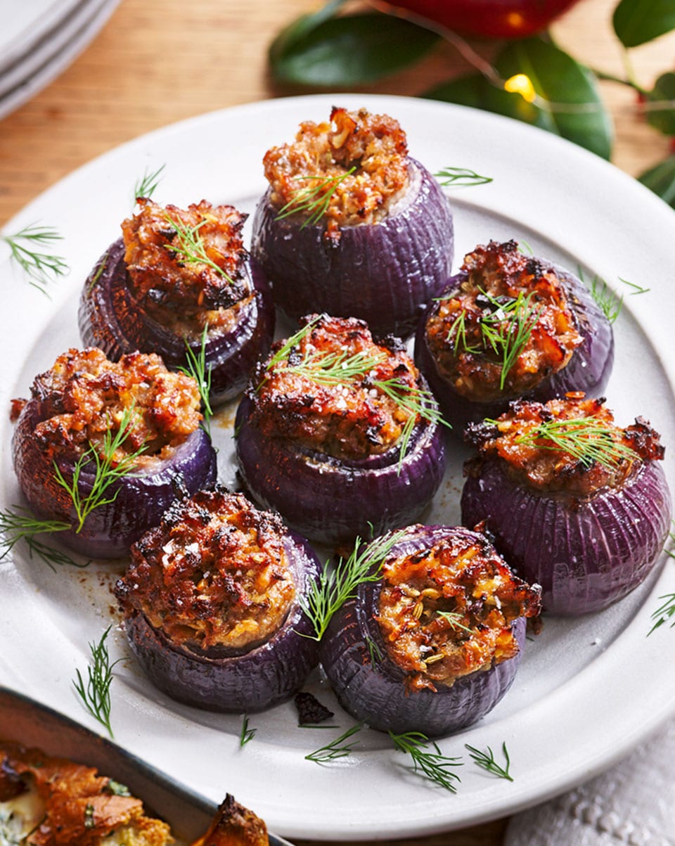 Pork, fennel, apple and sage stuffed onions recipe | delicious. Magazine