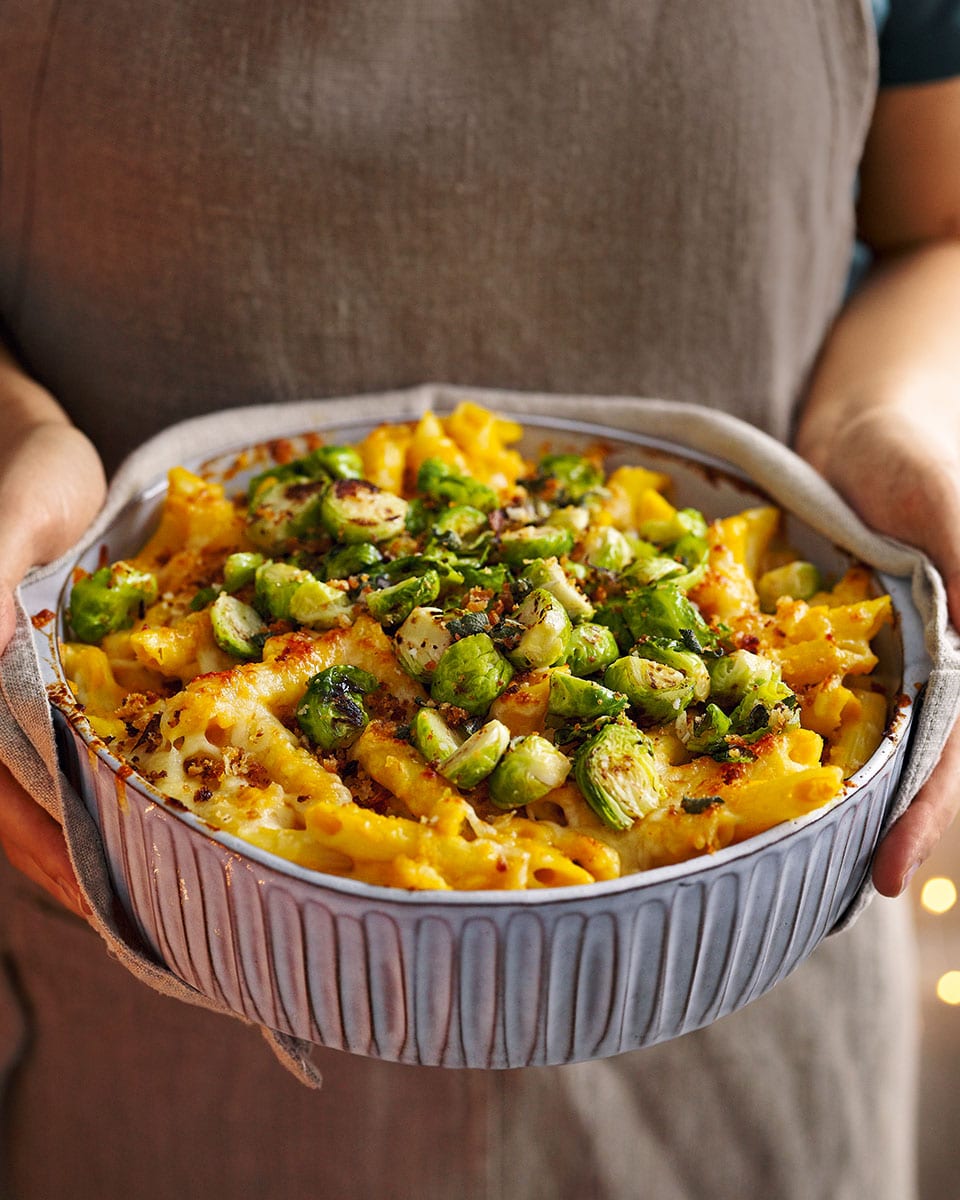 Pumpkin and brussels sprouts pasta bake recipe | delicious. Magazine