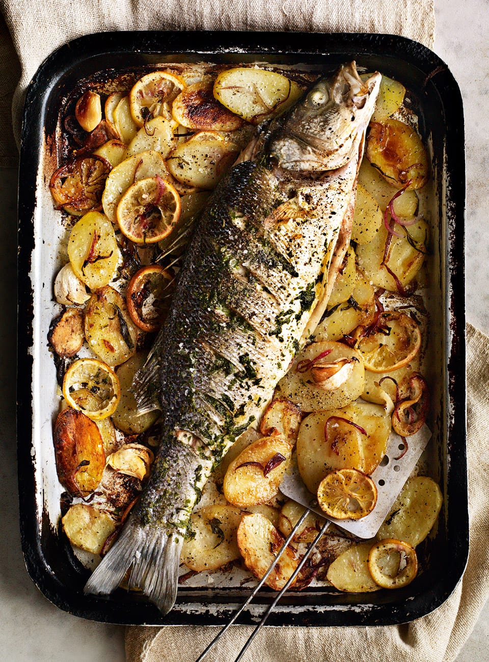Whole roast fish with lemon and tarragon butter - delicious. magazine