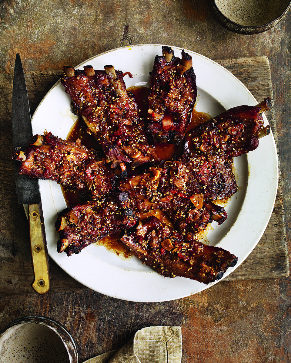 Sticky ribs in rhubarb, ginger and chilli - delicious. magazine