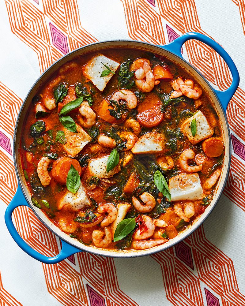 Seafood and spinach pottage with spuds - delicious. magazine