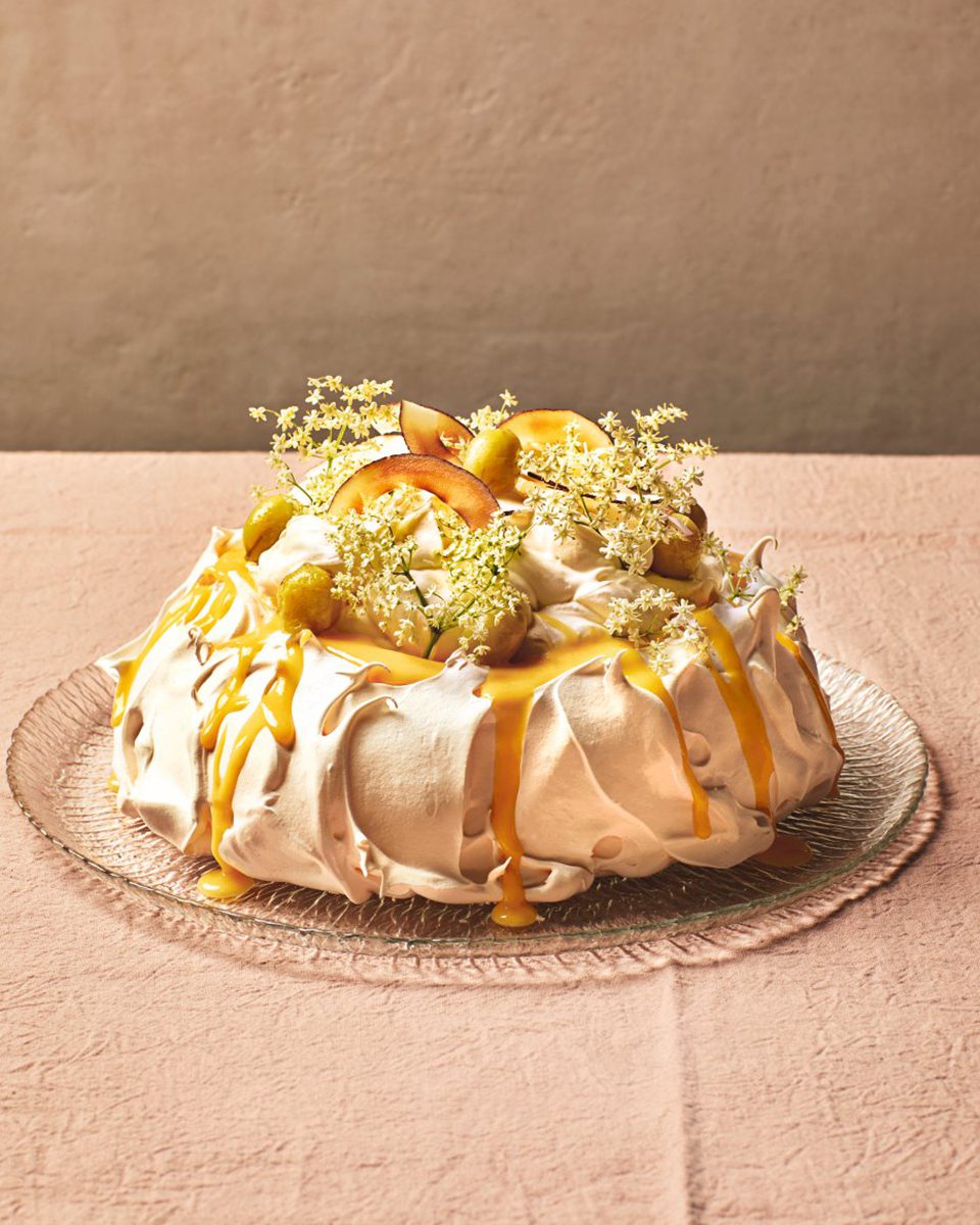 Gooseberry and toasted coconut pavlova - delicious. magazine