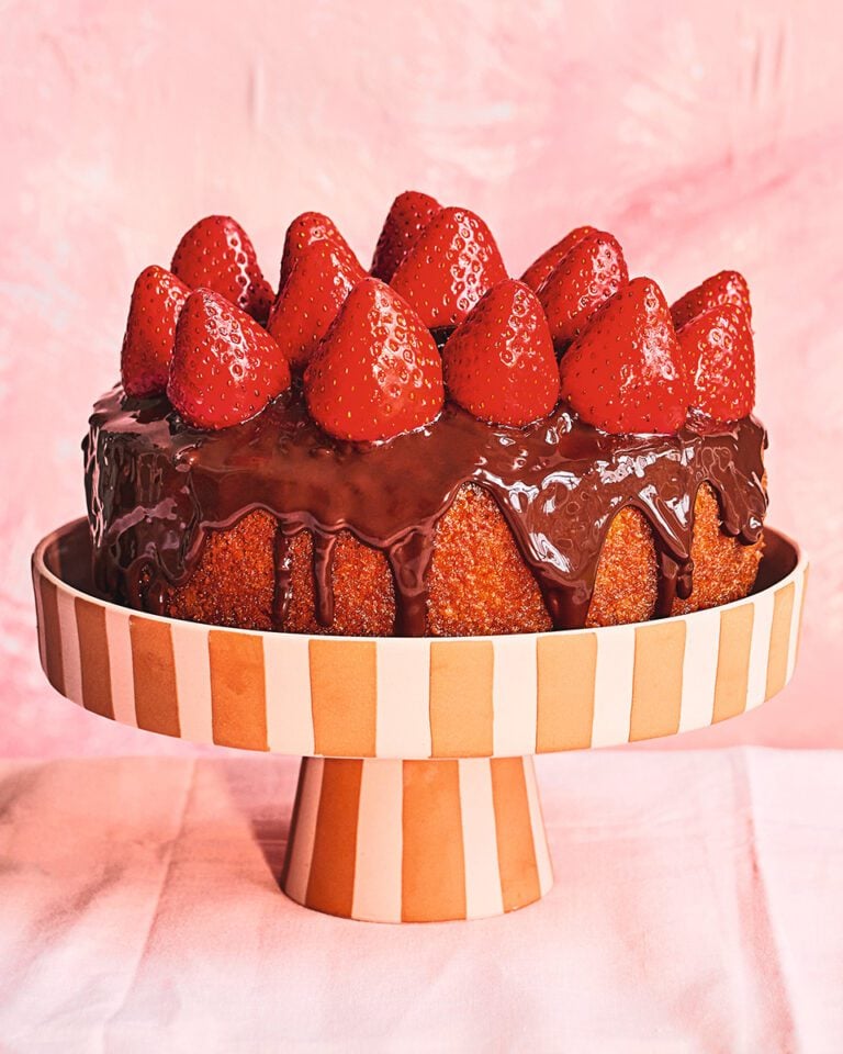 Strawberry, chocolate and lemon drizzle cake