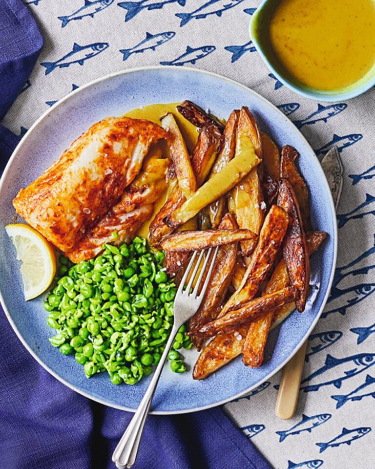 Fish and chips with no-waste shell curry sauce