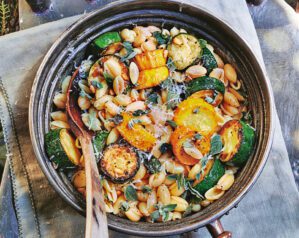 Summer courgettes with malloreddus, parmesan and oregano