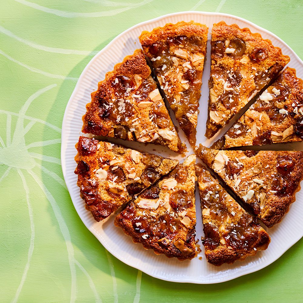 Gooseberry and white chocolate frangipane tart