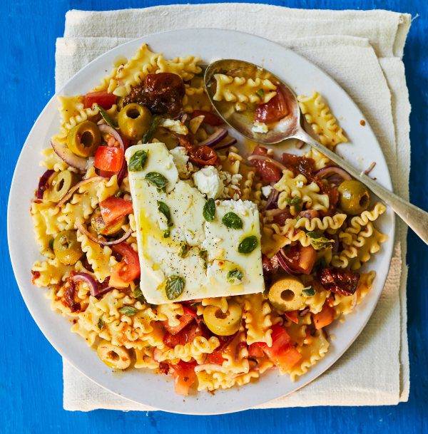 Mediterranean feta pasta salad