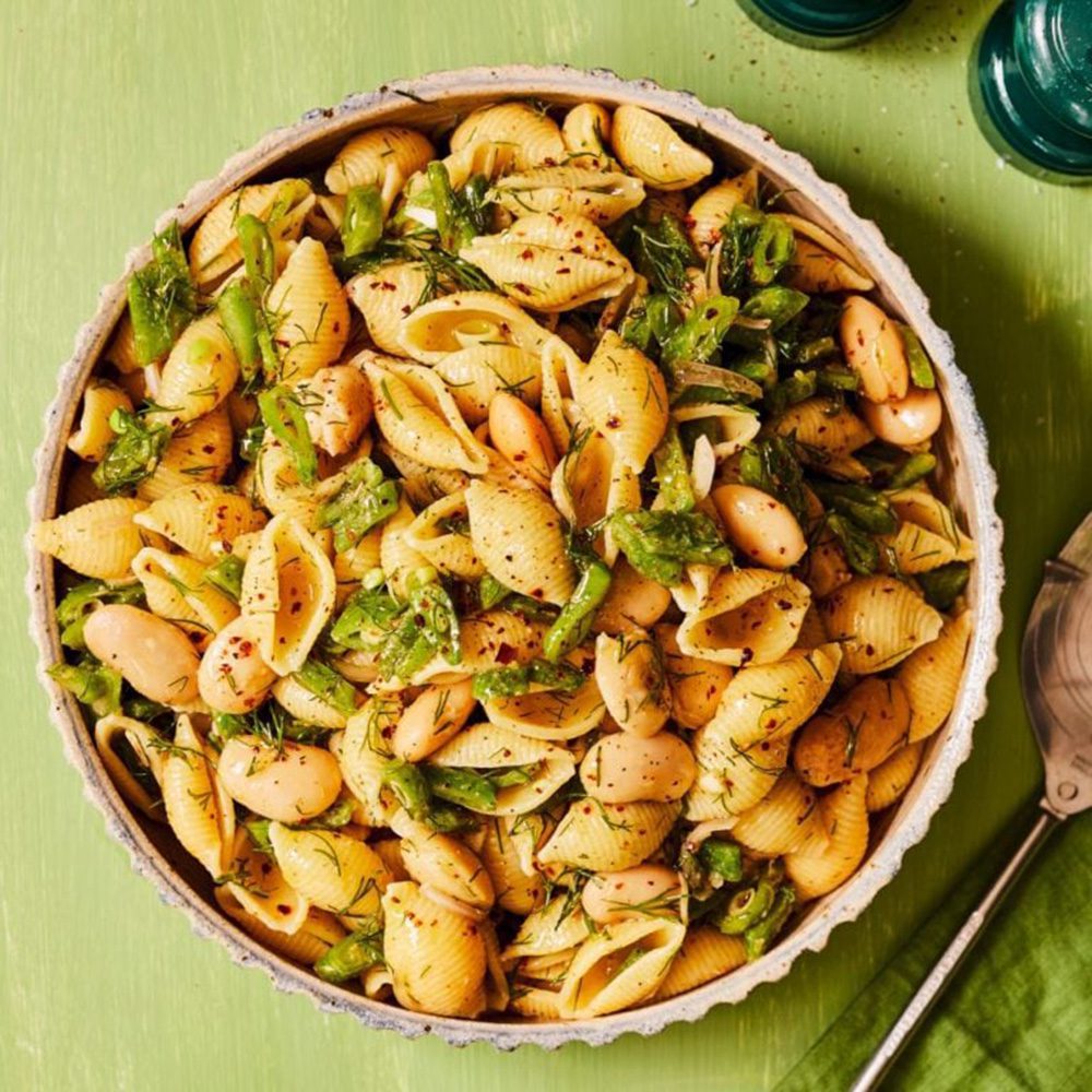 Runner bean pasta salad