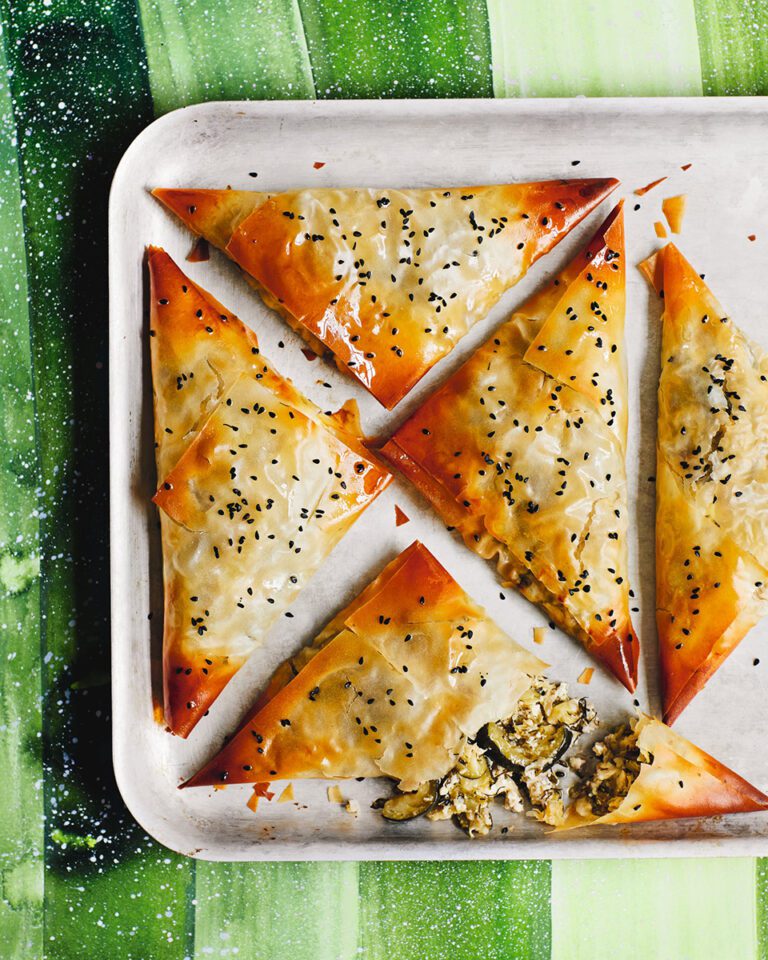 Courgette and feta filo triangles